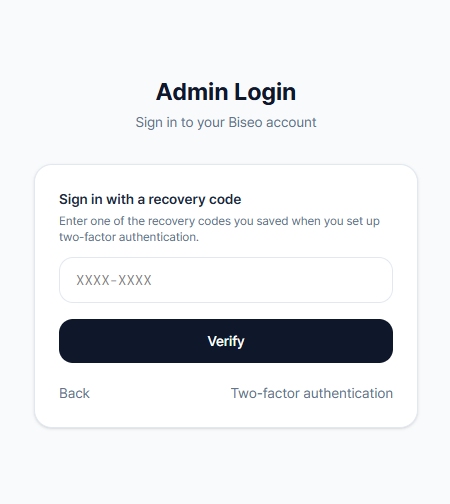 Recovery code entry on the sign-in screen
